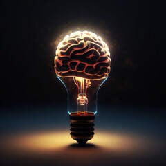 Human brain in lightbulb business idea concept. Ai generated.