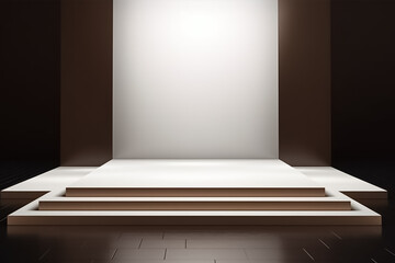 Brown White Display mock up 3D luxury stage with LED light and simple shape decoration around it. generative AI