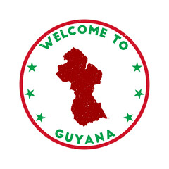 Welcome to Guyana stamp. Grunge country round stamp with texture in Green Revolution color theme. Vintage style geometric Guyana seal. Amazing vector illustration.