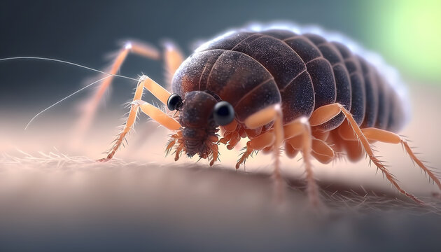 Macro bed bug on human body. AI generation