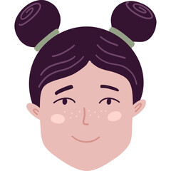 Cartoon Girl Portrait With Buns Hairstyle