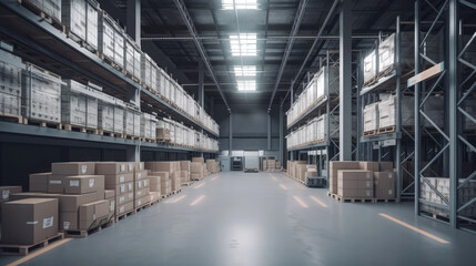 Interior of a modern warehouse. Generative AI