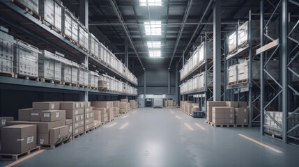 Obraz premium Interior of a modern warehouse. Generative AI