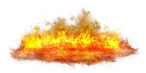 Red fire flame with smoke on transparent background.