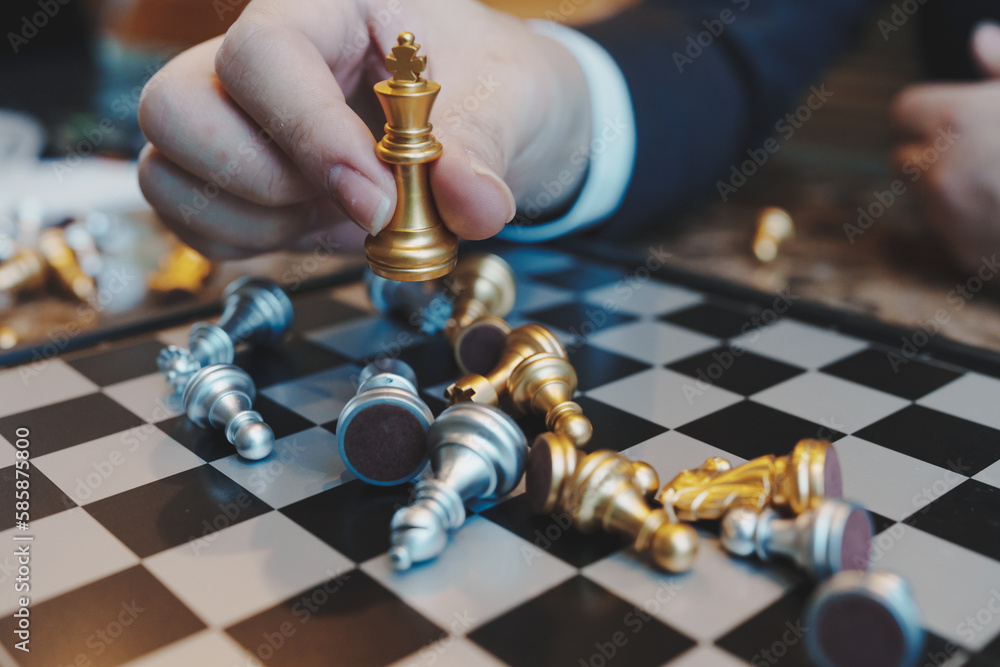 Poster chess board game to represent the business strategy with competition in the world market. and find o
