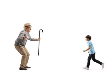 Grandson running towards his grandfather