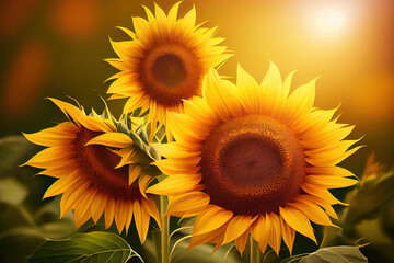 Obraz premium Sunflowers on blurred sunny background. Generative Ai