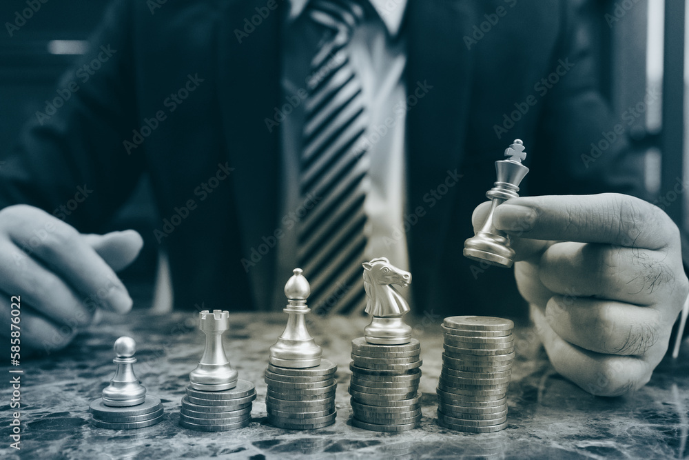 Poster chess board game to represent the business strategy with competition in the world market. and find o