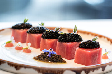 Appetizing tuna sashimi with Beluga caviar