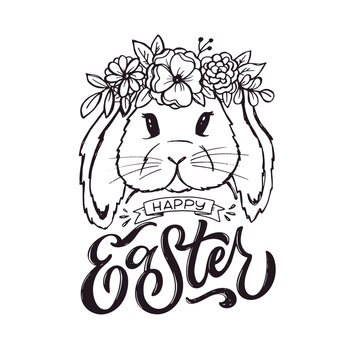 Happy Easter! Lettering  about Easter for flyer and print design. Vector illustration. Templates for banners, posters, greeting postcards.
