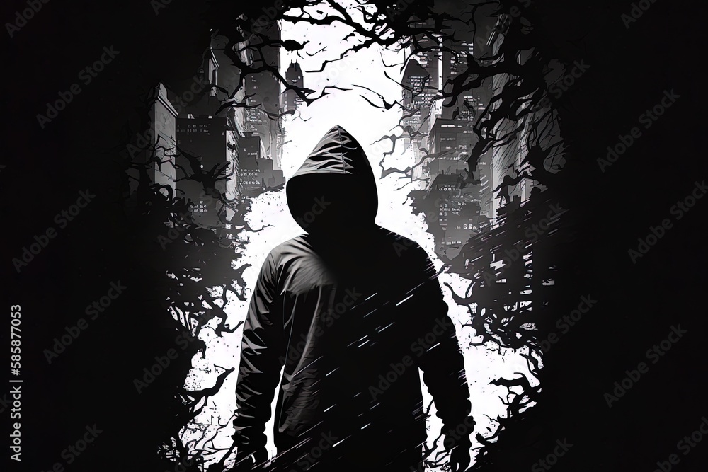 Poster passing through - taking notice of the dynamics found within a silhouette in a hoodie generative ai