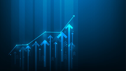investment graph arrow growth digital on blue dark background. graph technology to success. financial data increase strategy. market chart profit money. vector illustration fantastic.