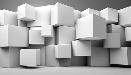 Random white cube boxes background wallpaper banner with copy space