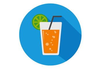 glass of juice with straw and lemon. glass of cocktail. cocktail glass with juice. orange cocktail. drink icon. cup with straw. blue icon. 