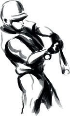 Hand brush sketch of a baseball player. Vector illustration.