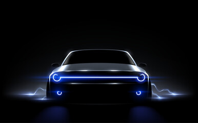 Fototapeta na wymiar Electric car silhouette with lightning effect