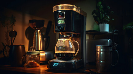 black coffee morning on coffee maker. Generative Ai