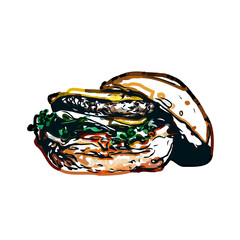  color sketch of Burger with transparent background