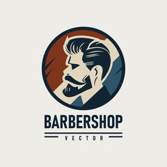 Barbershop Logo with barber pole in vintage style. Vector template