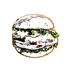  color sketch of Burger with transparent background