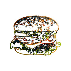  color sketch of Burger with transparent background