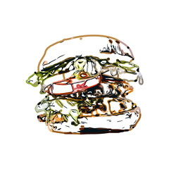  color sketch of Burger with transparent background