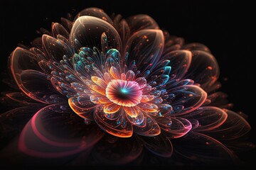 Glowing Glint of a Neon Floral Bloom Generative AI