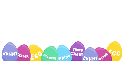 Frame with painted Easter eggs on a transparent background. Vector illustration. copy space