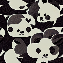 seamless pattern with black and white cats