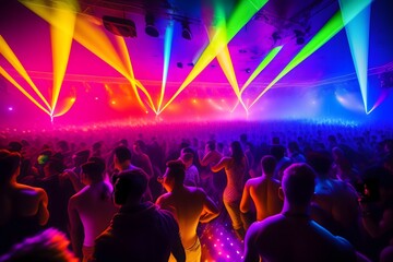 Rendering of Futuristic Nightclub Party. Generative AI. 