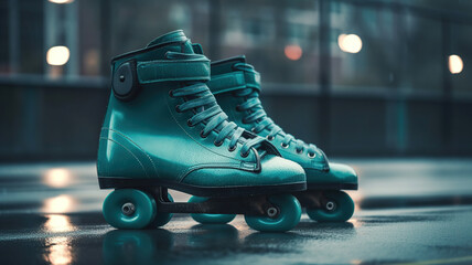 Fototapeta na wymiar Close up on roller skate shoes. Generative Ai