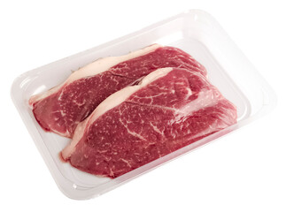 Raw beef steaks in vacuum packaging on a transparent background. isolated object. Element for design