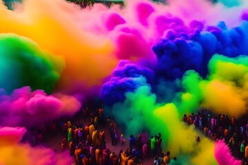 Rendering of "Holi Festival Celebrations in India: A Colorful Chaos from Above". Generative AI. 