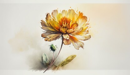 Golden Elegance: Watercolor Marigold Flower