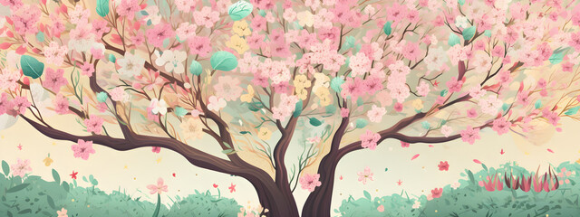 Obraz na płótnie Canvas Pink flowers spring blooming Japanese sakura tree