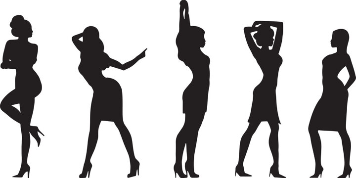 Vector silhouettes of sexy female silhouettes. Beautiful slim girls