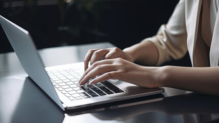 Woman typing on a laptop Generative AI