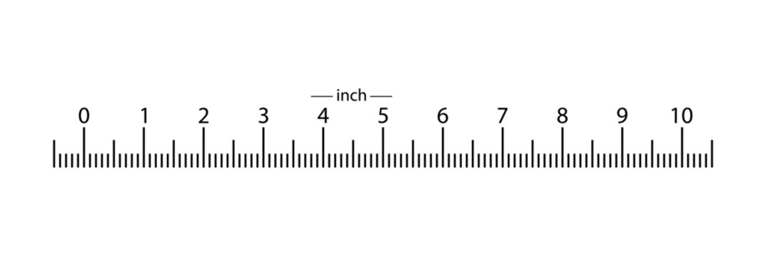 real ruler 10 inches from the bottom location of the scale. 1 division is 0.1 inch.