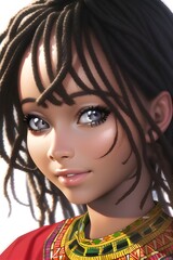 Fototapeta premium Beautiful african woman in a dashiki dress in anime style digital painting illustration