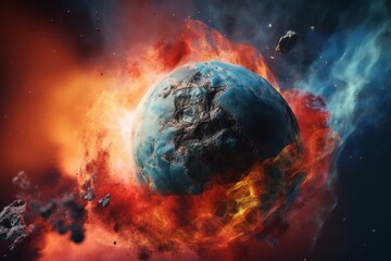 Obraz na płótnie Canvas 3D space scene with nebula and abstract planet. Generative AI