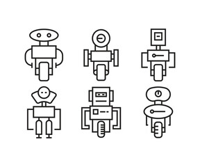 cartoon robot character icons set