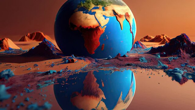 The image of the round earth on the outer layer with the reflection of the water AI generated