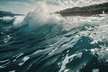 Fototapeta na wymiar Blue sea waves in watercolor. Generative AI