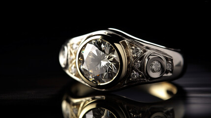 Diamond ring  closeup on a dark background. AI