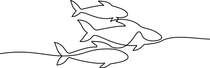 Obraz premium School of fish. Continuous one line art drawing