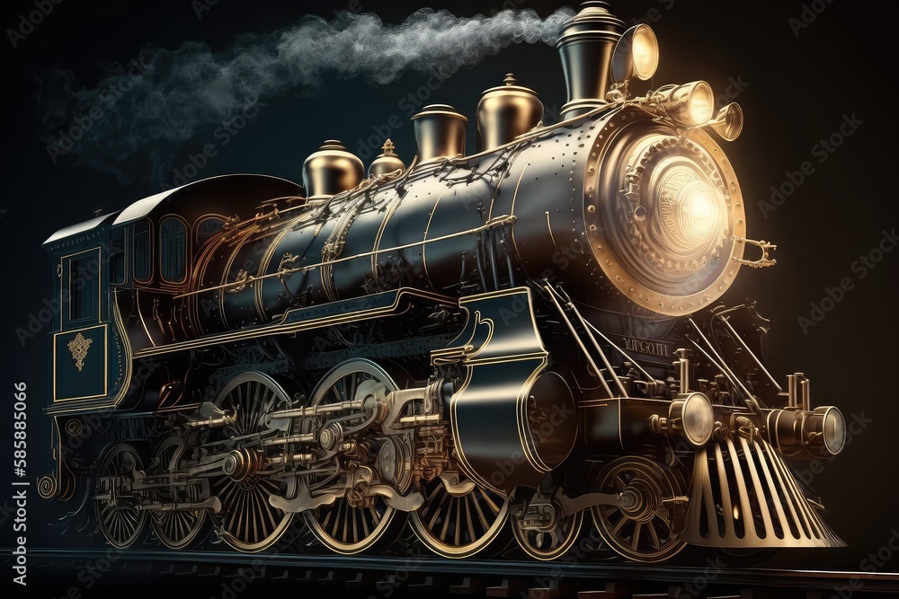 Wall mural elegant steam locomotive with shining brass and shining steel, ready for departure, created with generative ai