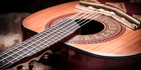 Obraz premium A resonant sound of an acoustic guitar echoed through the air of India, bringing relaxation and peace. - generative ai.