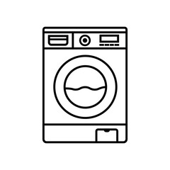 Washing machine for washing, linear icon on white background. Vector