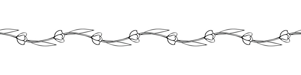 Edging, ribbon, border of outline tulips flowers. Plant spring ornament, decorative element, decoration for greeting cards, textiles, backgrounds, invitations, holiday design