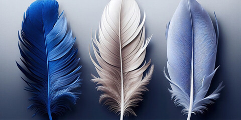 AI-Generated Image of Three Detailed Feathers on Dark Gray to White Gradient Background with Soft Lighting
